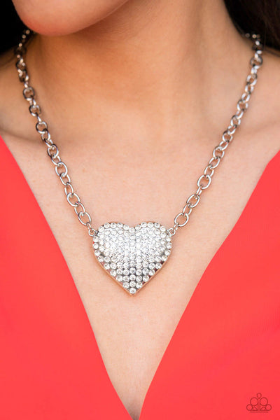 Paparazzi Heartbreakingly Blingy Exclusive Necklace White REVERSIBLE Box 11