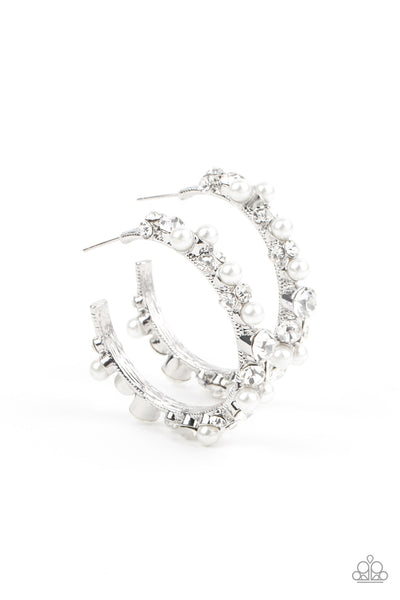Paparazzi Let There Be SOCIALITE - Earrings Hoop White LOP Exclusive Box 117